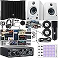 LyxJam 2x2 USB Audio Interface with Asio Driver and Creative Software Bundle, New Designed Eris E3.5 Studio Monitors White, MIDI Pad Controller Beat Maker, & Recording Shield