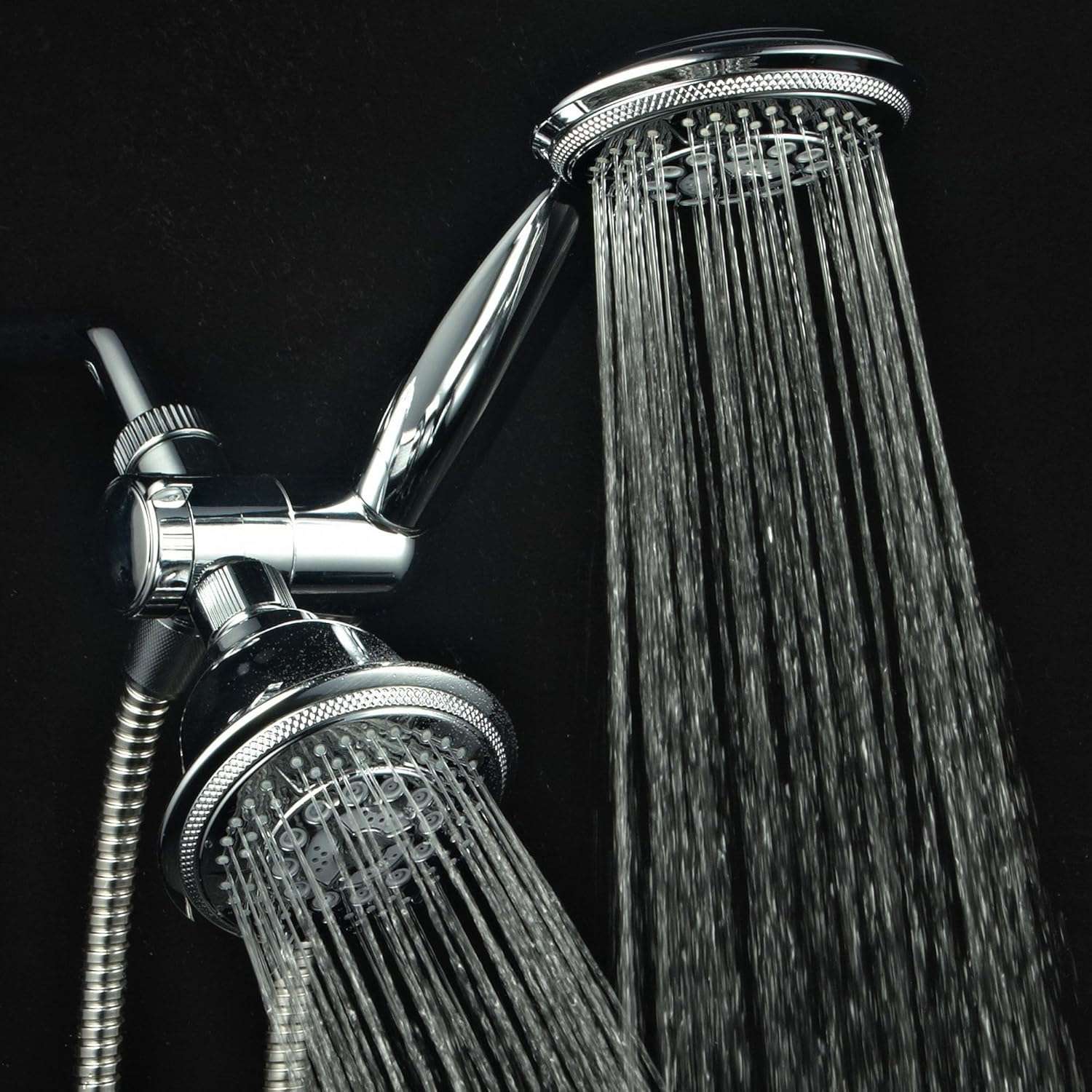 Hydroluxe 1433 Handheld Showerhead & Rain Shower Combo. High Pressure 24 Function 4" Face Dual 2 in 1 Shower Head System with Stainless Steel Hose, Patented 3-way Water Diverter in All-Chrome Finish - - 