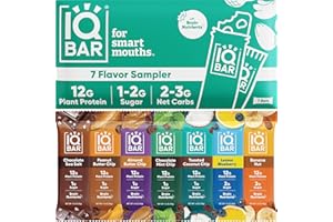 IQBAR Brain and Body Plant Protein Bars - 7 Bar Sampler Pack - Gluten Free, High Fiber, Vegan Snacks - Low Sugar Meal Replacement