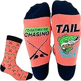 I'D RATHER BE CHASING Funny Mens Socks, Hunting & Fishing Gifts for Men, Fun Hunt Fish Crew Sock, Hunters Fishermen Gift