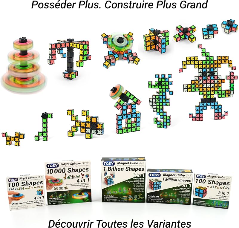 Magnet Fidget Spinner Mini - 8 Blocs, Jouet 3 en 1: Fidget Spinner Transformable, Infinity Cube, Puzzle Cube 2x2, Tuiles magnétiques STEM Cadeau pour Enfant/garçon/Fille/Adulte