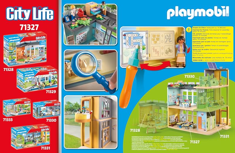 71327 Ecole aménagée - City Life - avec Six Personnages, Une école sur Deux étages avec Un Ascenseur, Une terrasse sur Le Toit et Un Chien - Dès 4 Ans