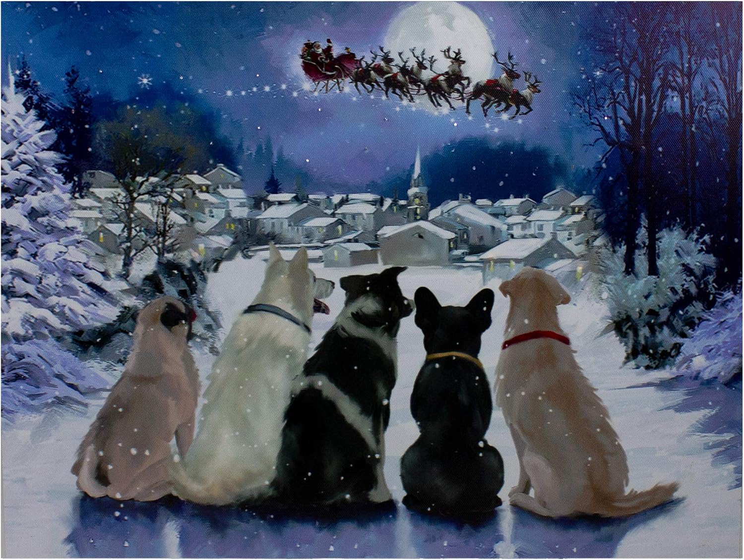 Mixed Media - LED Lighted Fiber Optic Dogs and Santa's Sleigh Christmas Wall Art 12