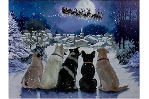 Northlight LED Lighted Fiber Optic Dogs and Santa's Sleigh Christmas Wall Art 12" x 15.75"