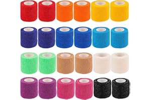 MOOERCA 24 Pack Self Adherent Cohesive Wrap Bandages 2 Inches X 5 Yards, First Aid Tape, Elastic Self Adhesive Tape, Athletic, Sports wrap Tape, Bandage Wrap for Sports, Wrist, Ankle (Rainbow Color)