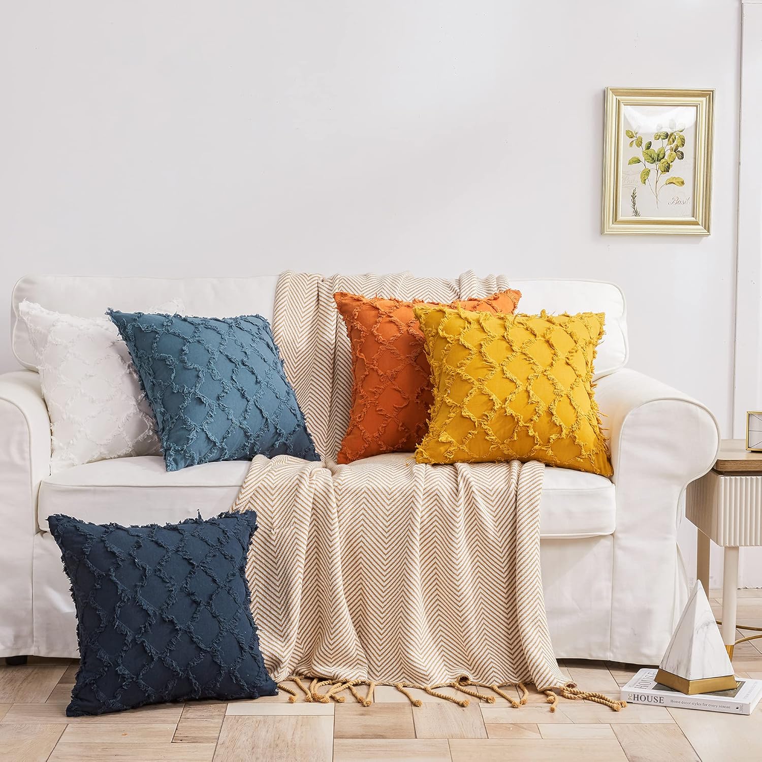 Longhui bedding Ivory White Throw Pillow Covers for Sofa, Couch, Bedroom, Family Room – Set of 2 Decorative Pillows 18 x 18 Inches Cotton Linen Cushion Covers, No Inserts: Home & Kitchen