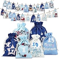 24 PCS Advent Calendar Bag with Drawstrings Small Christmas Gift 24 Days Burlap Hanging Countdown Candy Gift Bags for Xmas Ch