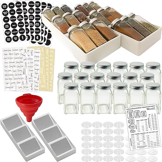 Amazon Com Spice Rack Drawer Organizer W 18 Glass Spice Jars 2