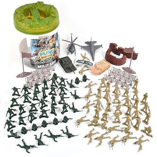 Sunny Days Entertainment Military Battle Group Bucket Over 100 Assorted  Soldiers and 20 Accessories Toy Play Set for Kids, Boys and Girls Plastic 