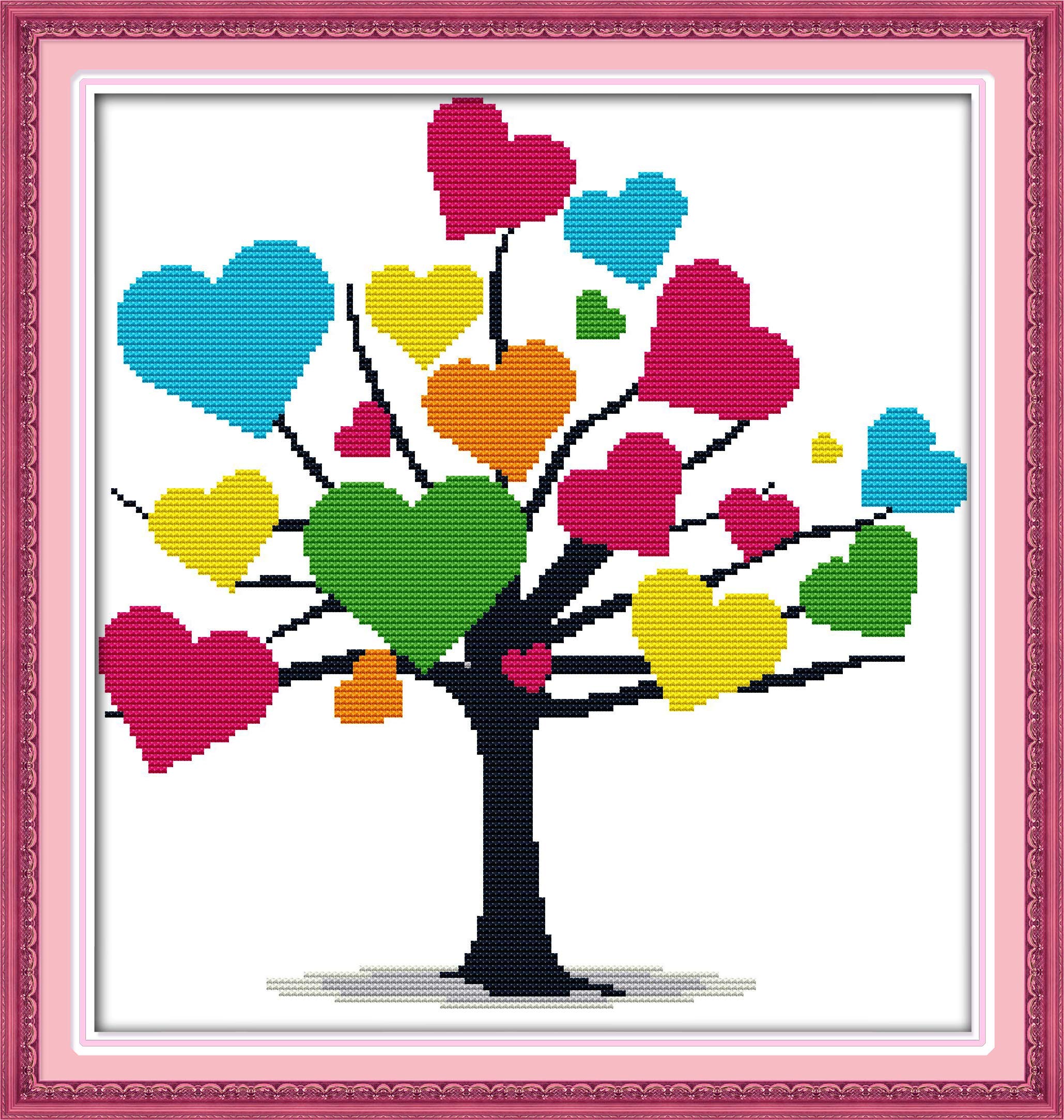 OWN4B Cross Stitch Kits Stamped, Colorful Tree Printed Pattern 11CT 16.5x17.3 inch DIY Embroidery Kit
