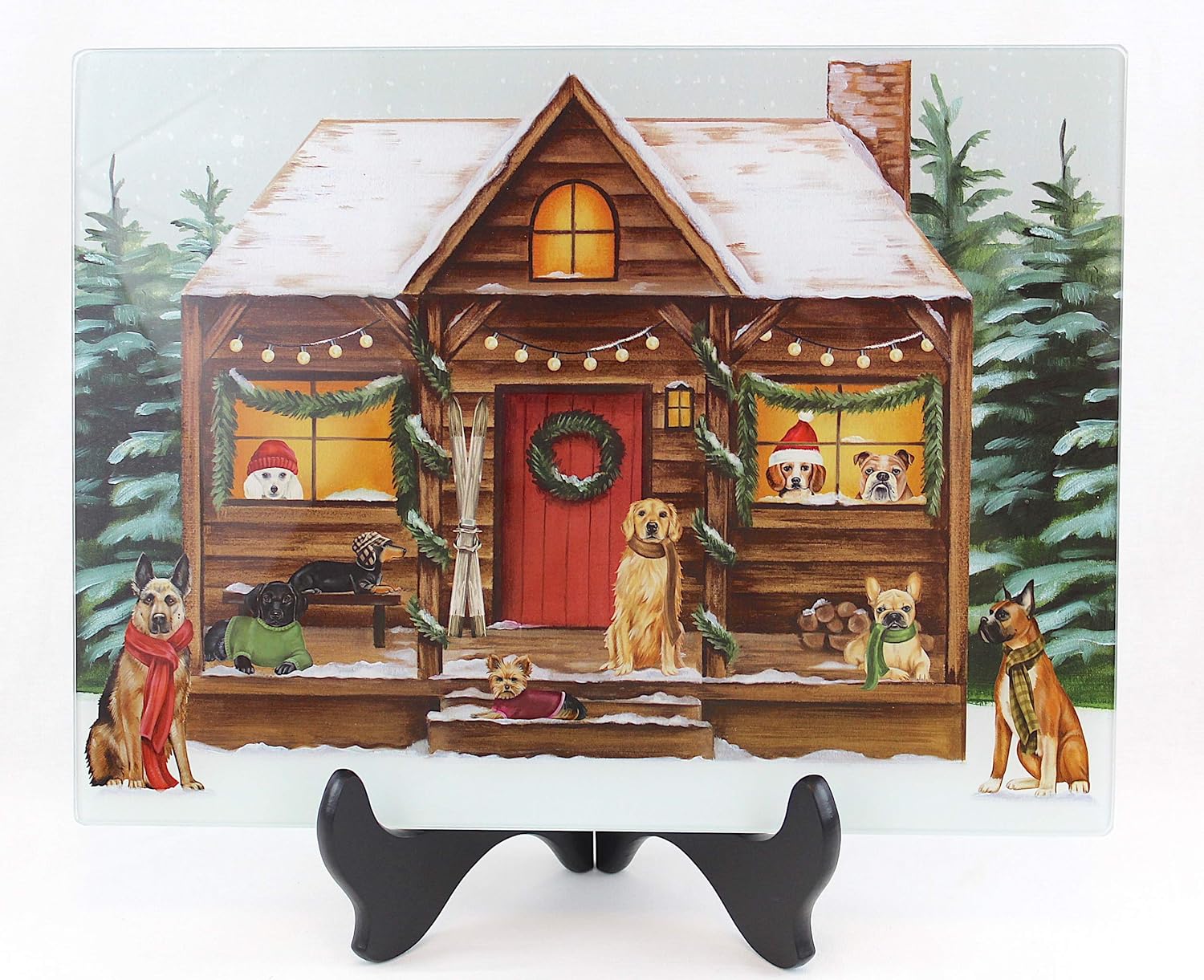 Holiday Glass Kitchen Cutting Board: Greetings from the Dog House