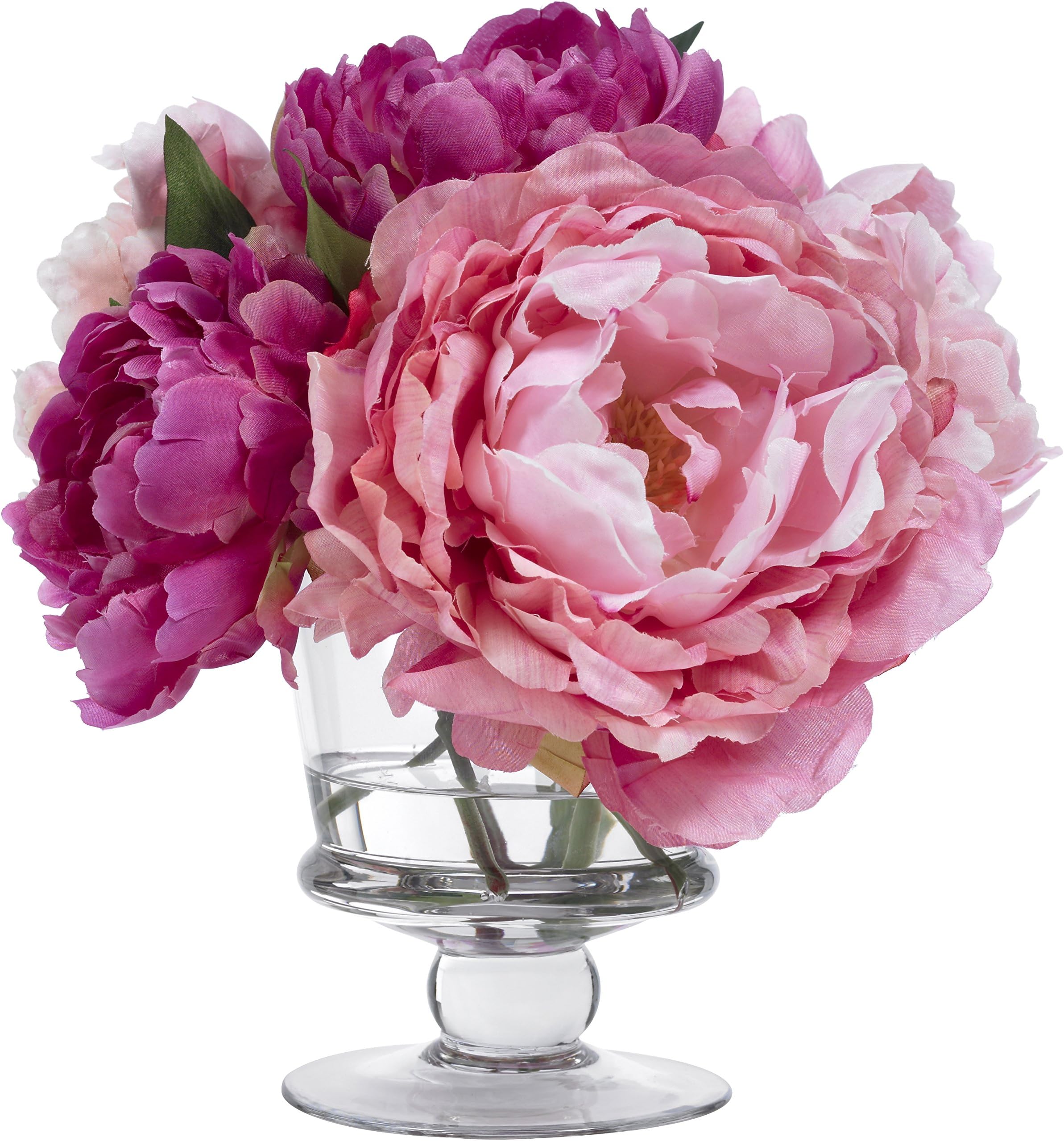 Blooms by Diane James Faux Pink Peony Bouquet in Glass Vase