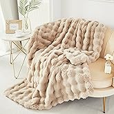 RYNGHIPY Faux Fur Blanket for Couch Fluffy Warm Throw Blanket for Sofa Bed Thick Furry Bubble Blanket (Camel, 51''x63'')
