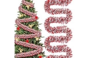 Craftsatin 177 Feet Christmas Tinsel Garland Metallic Shiny Hanging Christmas Tree Tinsel Garland Ornaments for Indoor Outdoor Party Wedding Holiday(Red White Silver)