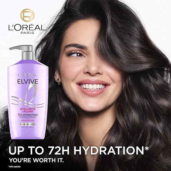 L’OREAL PARIS ELVIVE HYALURON PLUMP HYDRATING CONDITIONER FOR DEHYDRATED, DRY HAIR INFUSED WITH HYALURONIC ACID CARE COMPLEX, PARABEN-FREE, 26.5 FL OZ