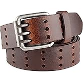 F&L CLASSIC Men's Genuine full grain leather belt heavy duty, work or casual belts for jeans, triple Prong buckle,1.5” wide,