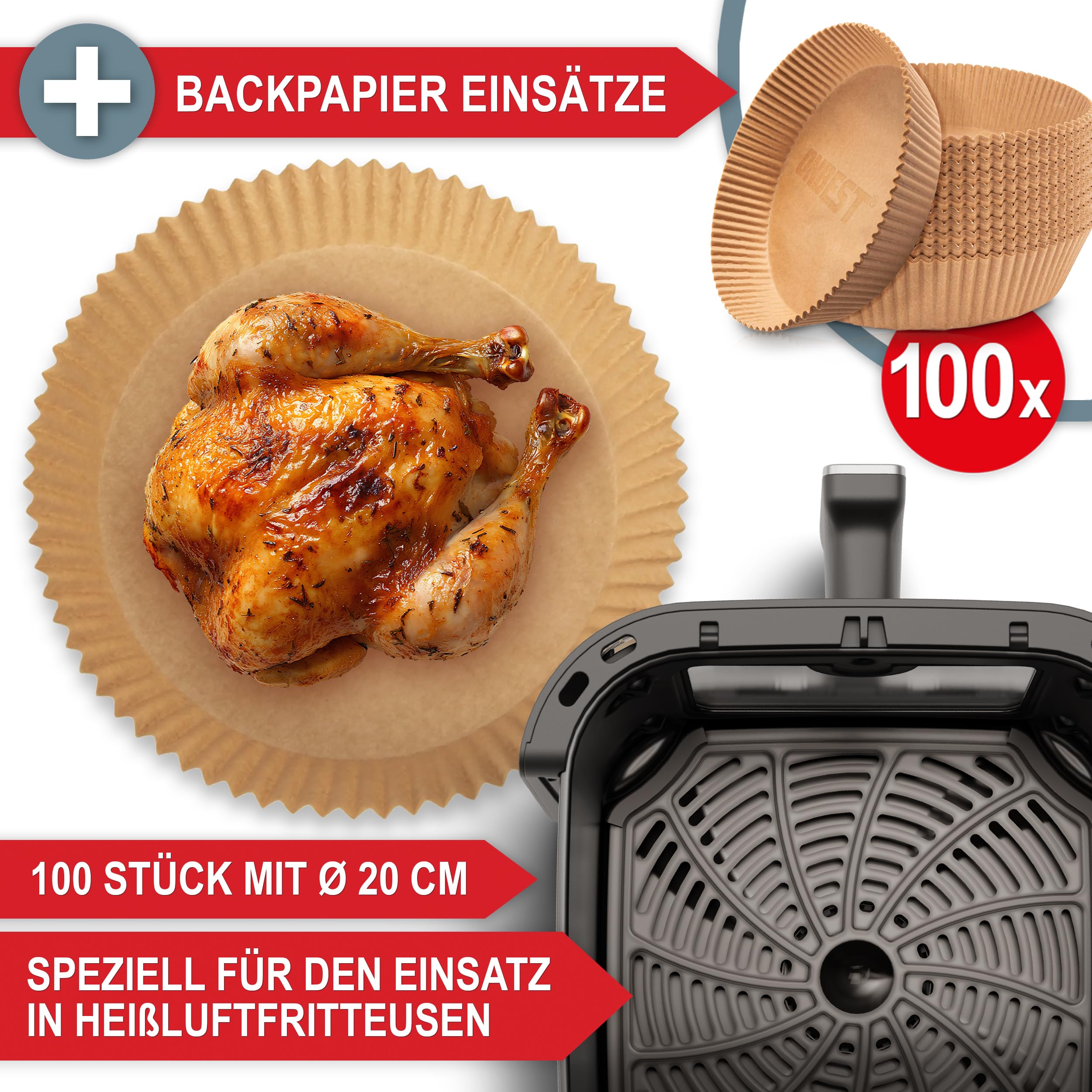 ONBEST Heißluftfritteuse mit großem Sichtfenster & 12 Kochprogrammen – XL Airfryer mit 6,5 Liter,1600 Watt PLUS 100x Backpapier – Frittieren ohne Öl für 2-5 Personen 7