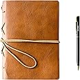 TROEX PU Leather Journal Writing Notebook with Ballpoint Pen, String Closure & Unlined Pages- Light Brown Leather Bound Journal for Men & Women- Vintage Style Handmade Leather Notebook Journal