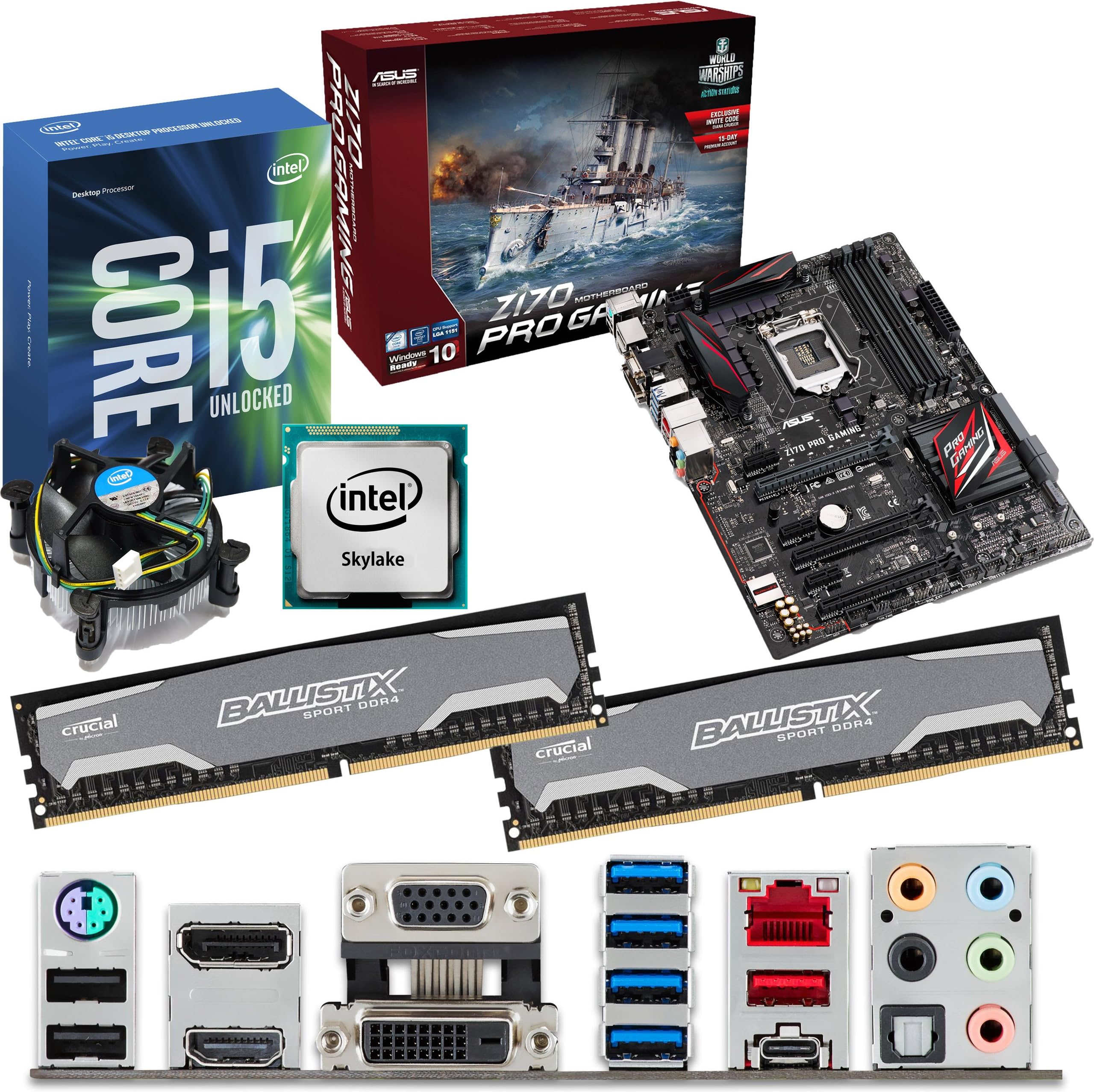Intel Skylake Core i5 6600K 3.5Ghz CPU, ASUS Z170 Pro Gaming Motherboard & 8GB 2400Mhz DDR4 Crucial Ballistix Sport RAM Pre-Built Bundle