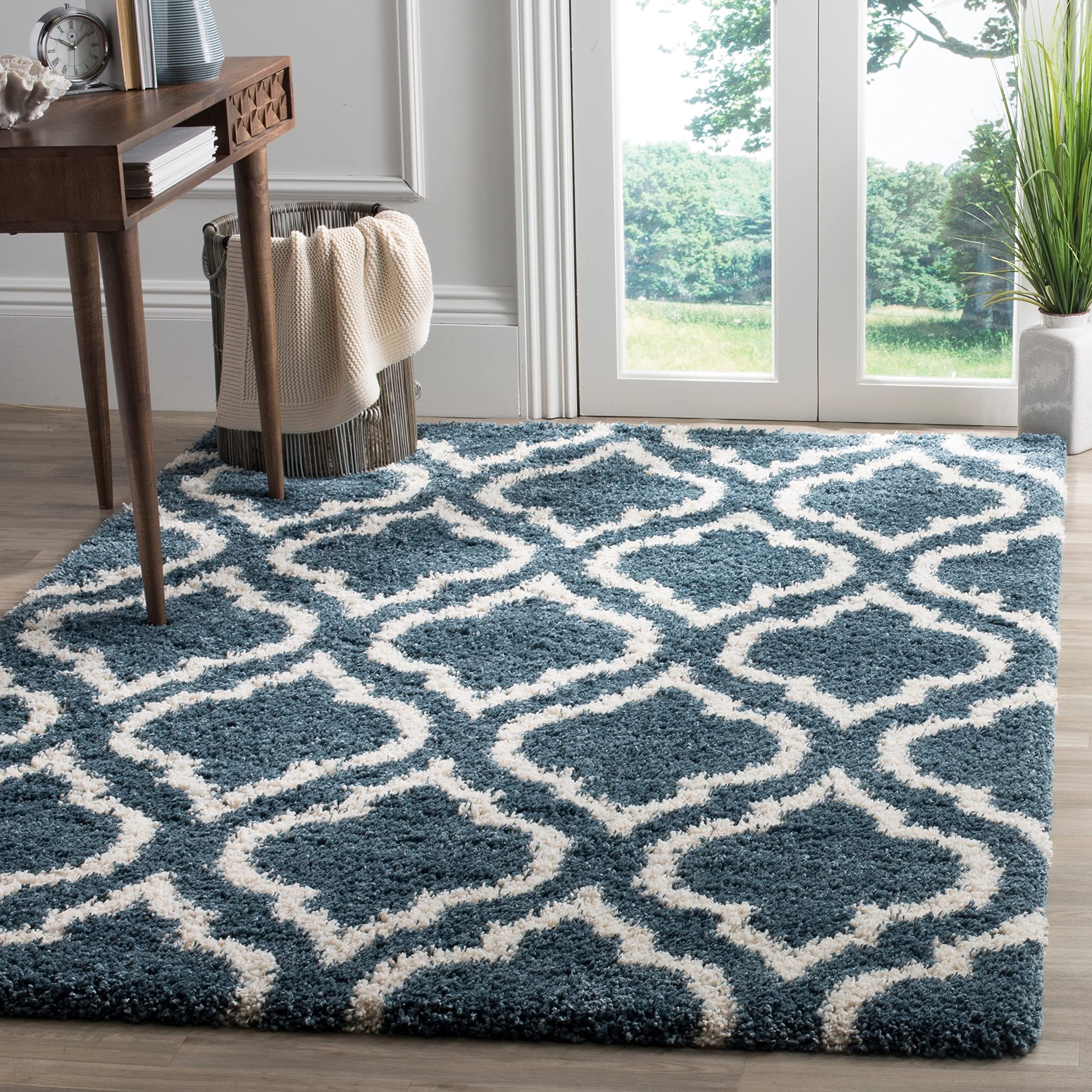 SAFAVIEH Hudson Shag Collection Area Rug - 10' x 14', Slate Blue & Ivory, Moroccan Design, Non-Shedding & Easy Care, 2-inch Thick Ideal for High Traffic Areas in Living Room, Bedroom (SGH284L) Image