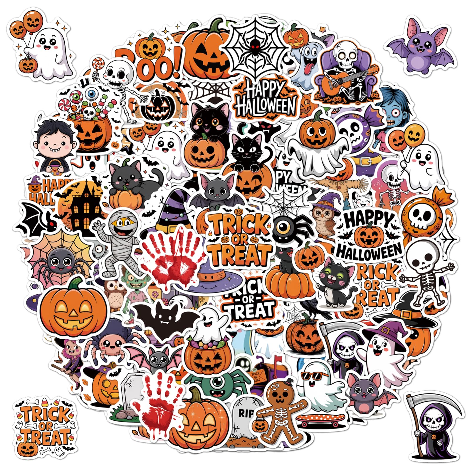 CAKKVDE 100PCS Halloween Stickers Bulk - Halloween Party Favors for Kids - Waterproof Vinyl Halloween Decorations for Classroom Crafts, Treat Bags, Trick or Treat Gifts