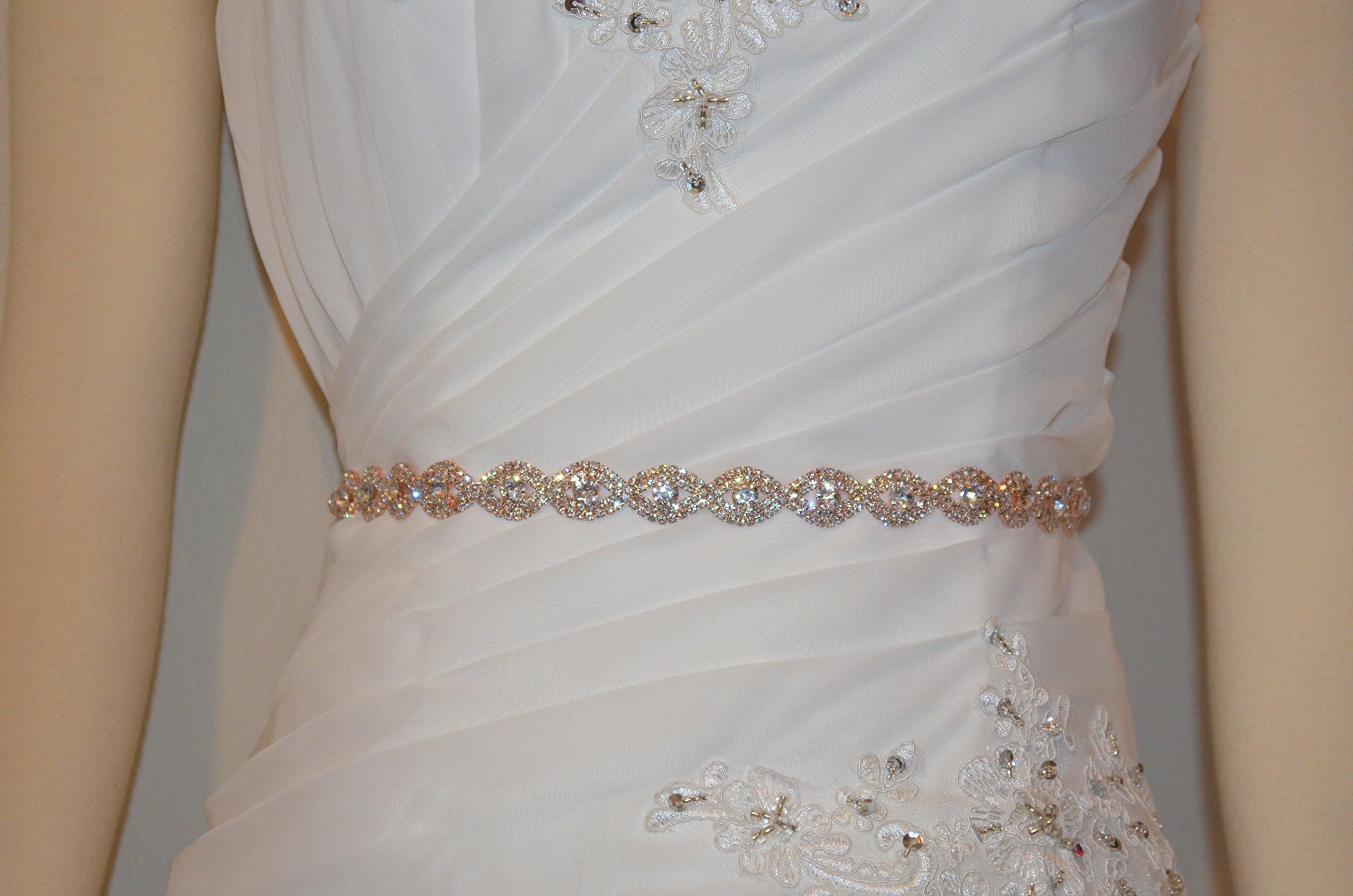 Skinny Rose Gold Rhinestone Sash Belt for Wedding Dress