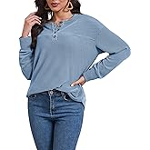 Henley Shirts for Women Long Sleeve Waffle Knit Tops - Fall Fashion Must Haves Tunic Style Blouse & Casual Shirt