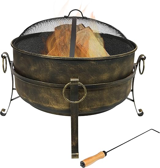 Sunnydaze 24 Inch Steel Cauldron Fire Pit With Spark Screen