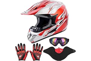 OUMURS Adult Motocross Dirt Bike Helmet with Goggle, Gloves & Mask Dirt Bike ATV Helmet for Unisex-Adult Men Women Adjustable Sun Visor DOT/FMVSS-218 Off-Road Motorcycle Helmet UTV Helmet Downhill