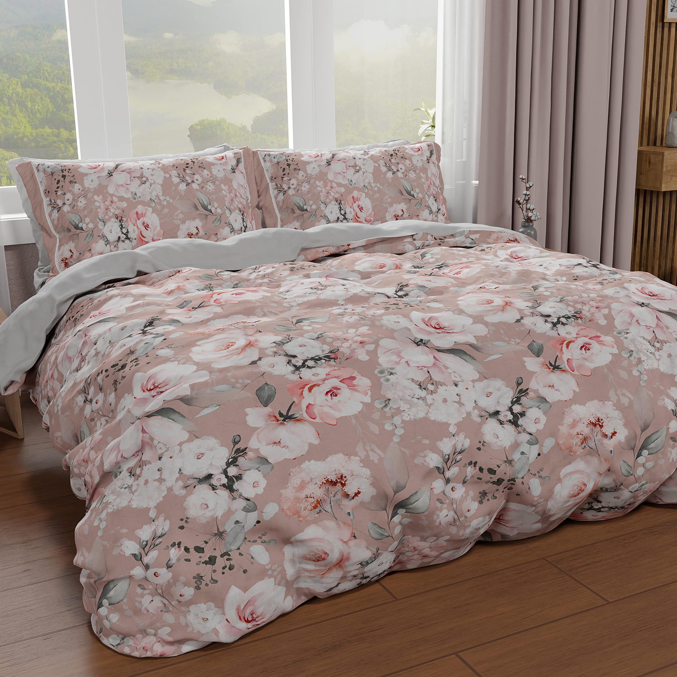 PETTI Artigiani Italiani - Double Duvet Cover 200 x 200 cm, Microfibre Duvet Cover Set with Digital Print + 1 Pillowcase 50 x 80 cm - Made in Italy - Floral 17 Powder — image 1