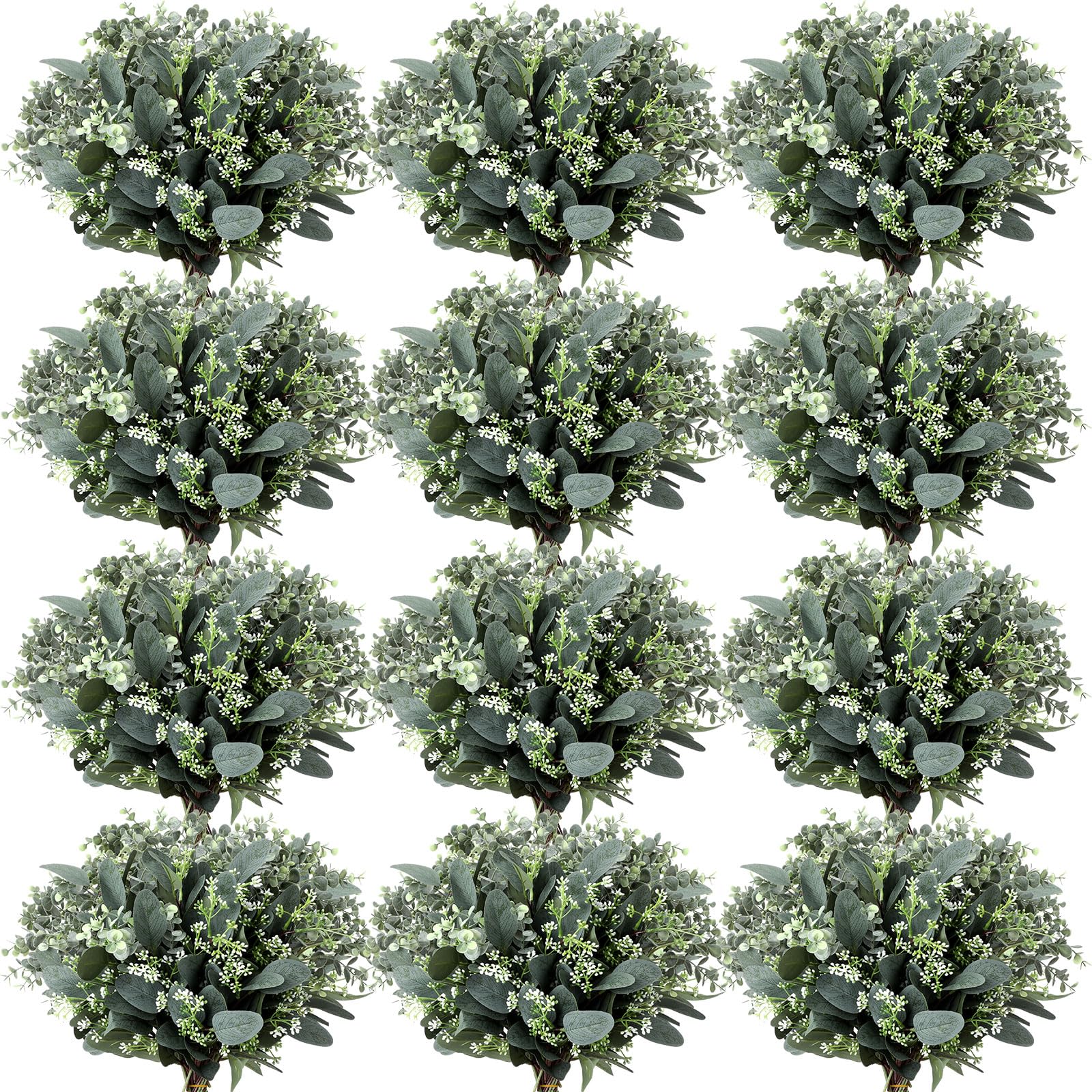 Photo 1 of Janinka Mixed Eucalyptus Leaves Stems Bulk with White Seeds Artificial Silver Dollar Leaves Sprays Faux Oval for Wreath Garland Floral Bouquets Arrangement Wedding Greenery Decoration(230)