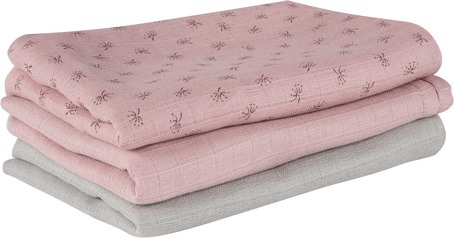 roba Set of 3 Lil Planet Organic Cotton Cloth Diapers - Reusable Diapers - 80 x 80 cm - GOTS and Oeko-TEX Certified - Pink/Grey