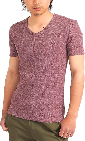 Amazon スペイド Spade Tシャツ メンズ 無地 半袖 カットソー Vネック プレーン テレコ生地 W319 M ワイン Tシャツ カットソー 通販