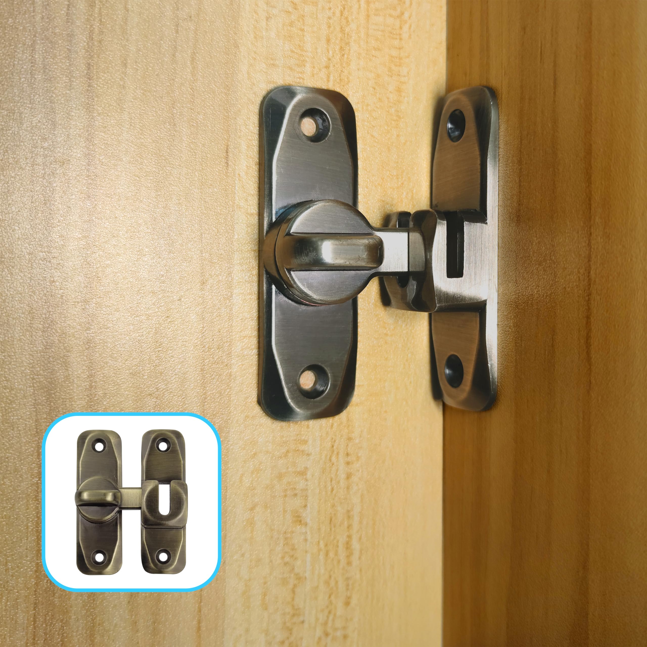 Pexintek 2 Pack Small Latch for Sliding Doors, 90 Degree Door Lock for Double Sided Opening Doors Interior Doors Vintage Rotate Bolt with Screws for Kitchens, Bedrooms, Study, Bathrooms (Bronze Grey)