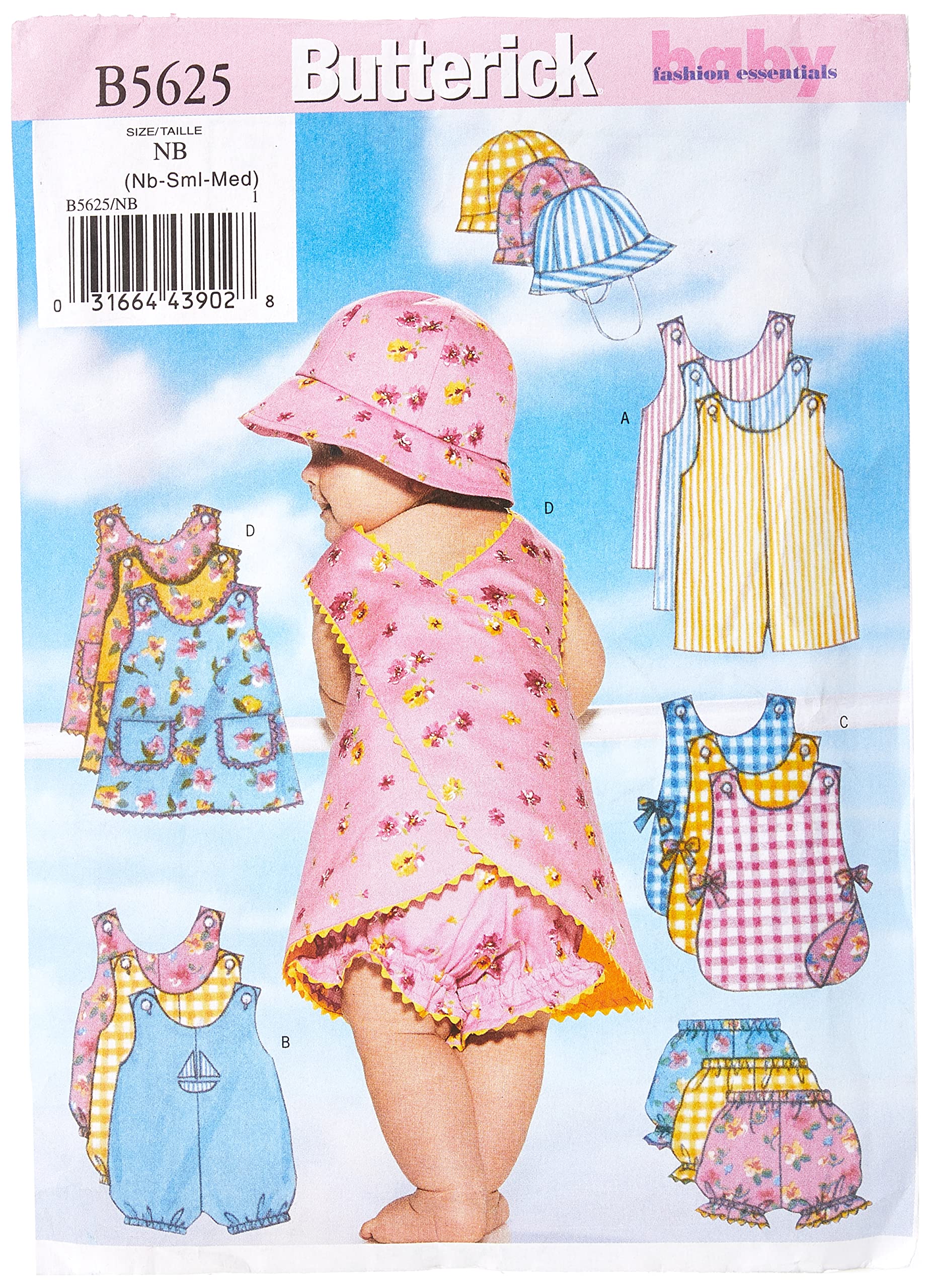 Butterick Patterns B5625 Size NB0 NB-Small-M Infants Romper Jumper Panties and Hat, Pack of 1, White