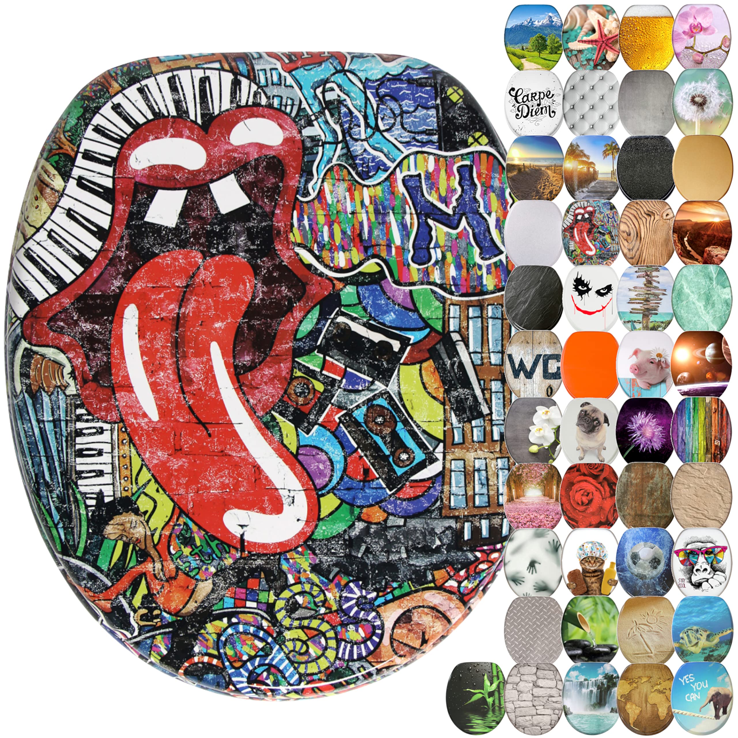 Sanilo Soft Close Toilet Seat, Wide Choice of New Toilet Seats, Stable Hinges, Easy to Mount (Graffiti) — image 1