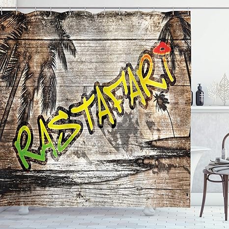 Amazon Com Ambesonne Rasta Shower Curtain Jamaican Reggae Music Inspired Rastafari Street Graffiti Image Cloth Fabric Bathroom Decor Set With Hooks 75 Long Brown Green Home Kitchen