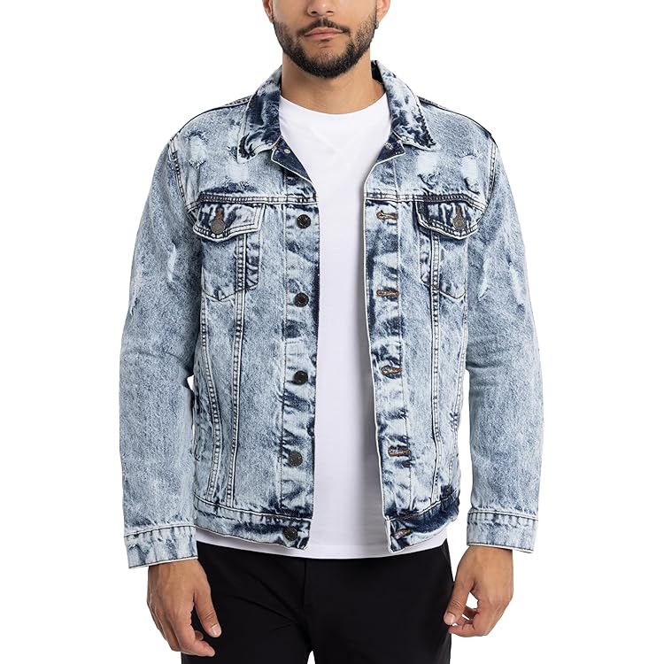 Ze ENZO Mens Denim Jacket Western Classic Style Trucker Vintage