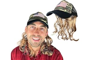 Watt's Wigs - Mullet Hat with Hair - Hillbilly Camo Trucker Cap with Wig - Fits Kids and Adults (Brown)