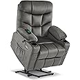 MCombo Power Lift Recliner Chair with Extended Footrest, 2 Cup Holders, USB Ports for Elderly People, Fabric 7286 (Grey)