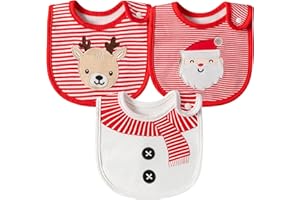2ooya 3Pcs Christmas Baby Cotton Bibs with Resin Button Newborn Infant Bibs Christmas Keepsake Baby Gift for Drooling Feeding
