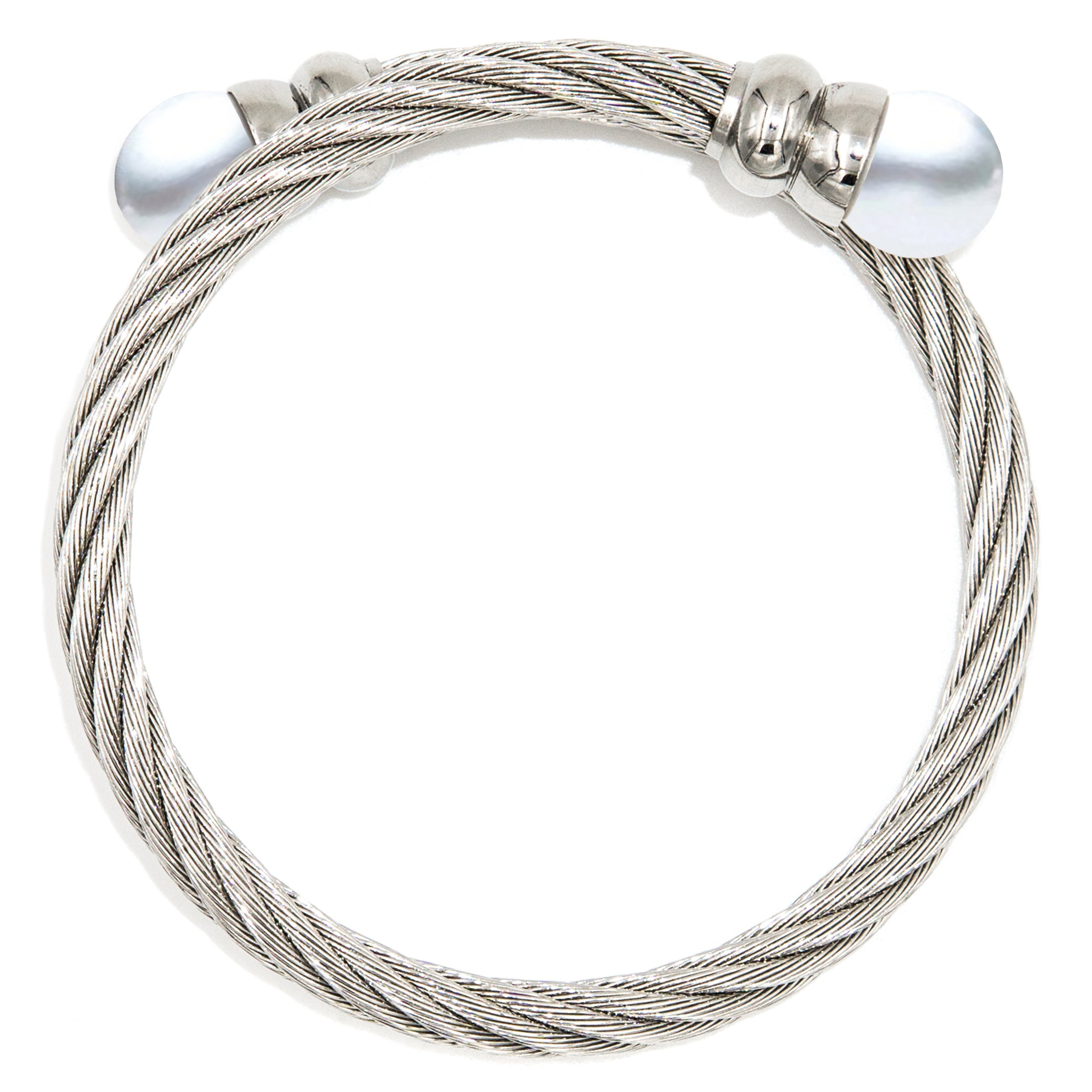 Secret & You Pearl Bracelet - Two Freshwater Cultured Pearls 10-10.5 mm with a Stainless Steel Cable