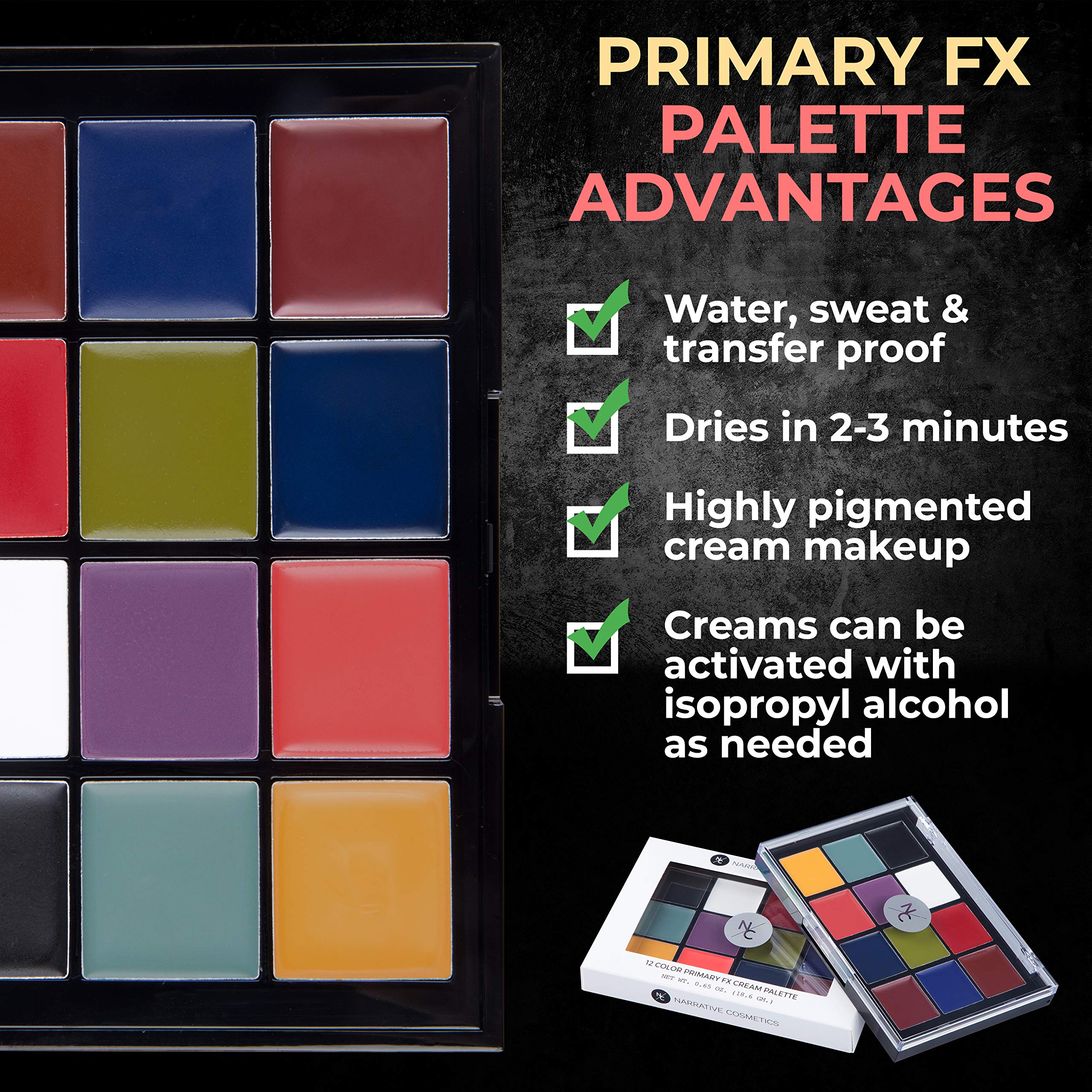 12-Color Primary FX Cream Palette, Professional Quick Drying Waterproof SFX Makeup for the Stage, Film, Costumes, Cosplay