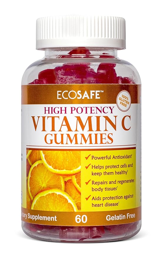 Ecosafe Chewable Vitamin C Gummy - Gelatin, Gluten and Soy Free - 240 mg per Serving - 30 Servings
