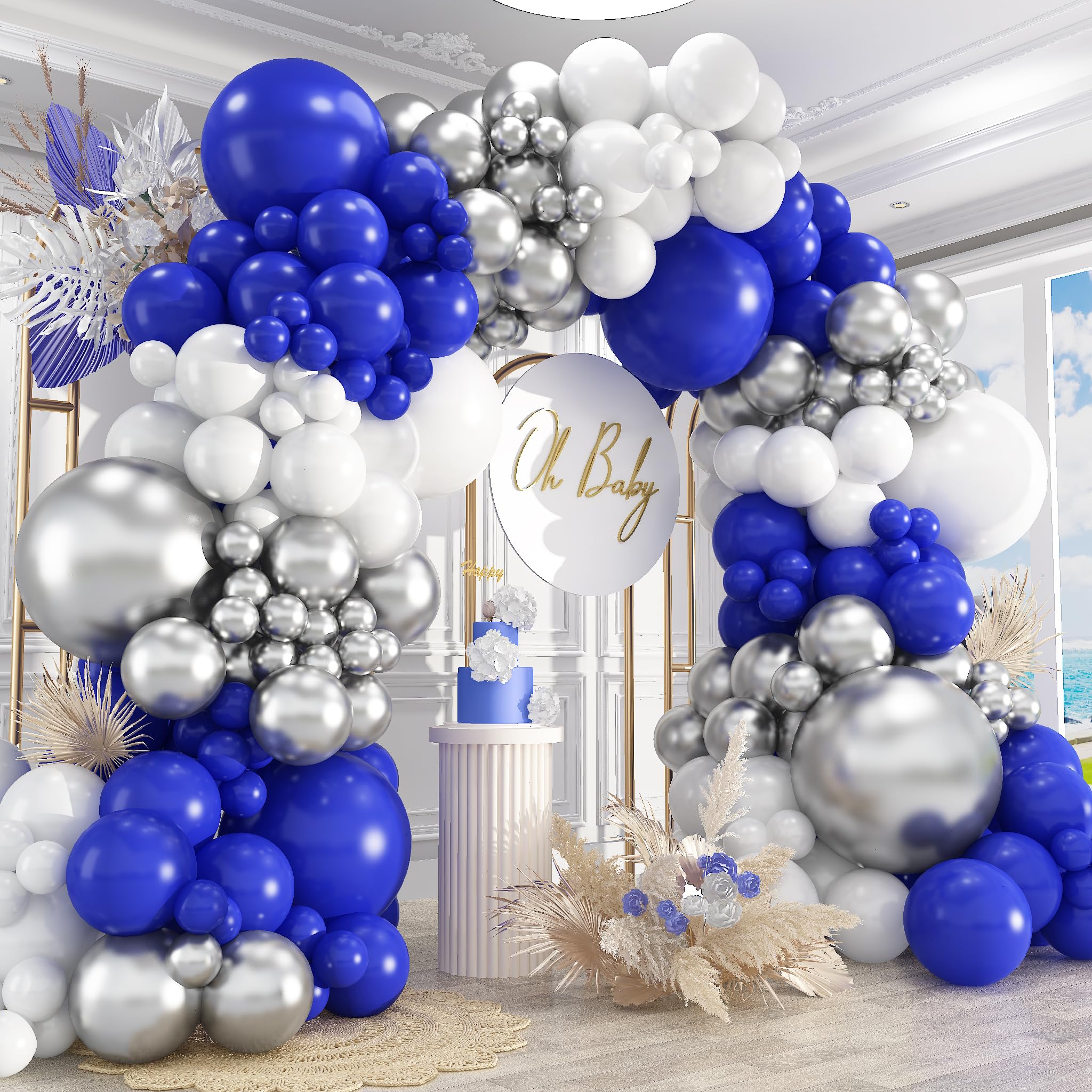 Photo 1 of ***Missing Blue Balloons  *** 412Pcs Blue White Silver Balloon Arch Kit,18 12 10 5 Inch Different Size Royal Blue and White Balloons for Graduation Birthday Wedding Party Decorations