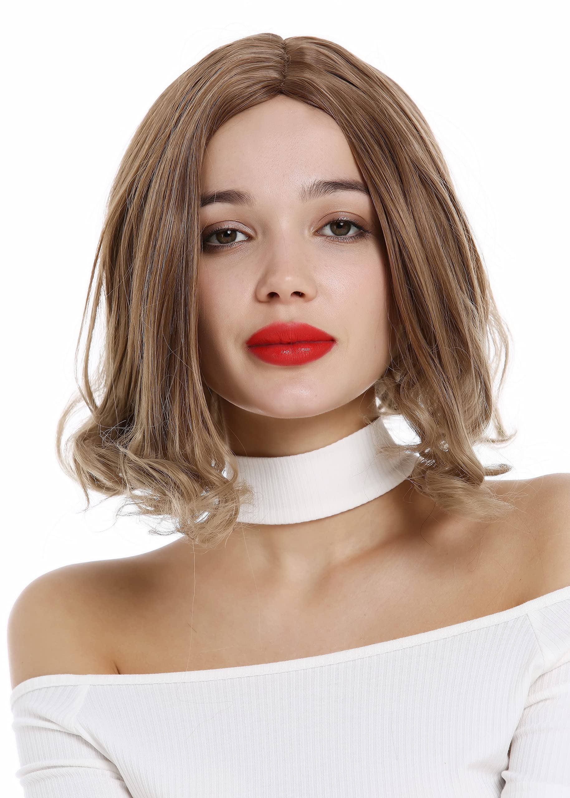 WIG ME UP - YZF-4369-1 Lady Wig short Bob Longbob straight but curled tips middle parting brown with blond highlights