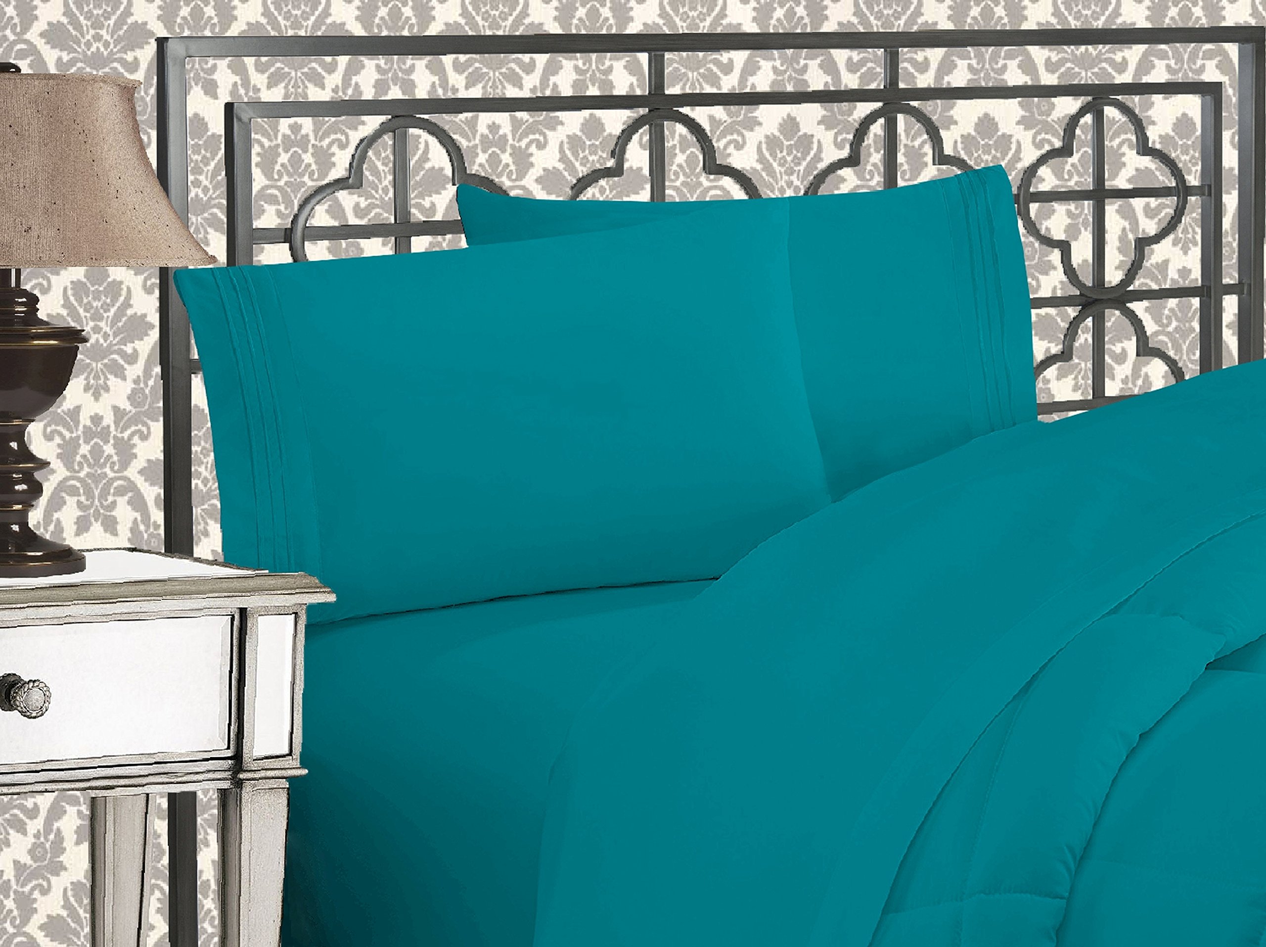 Elegant Comfort Luxurious 1500 Thread Count Egyptian Quality Three Line Embroidered Softest Premium Hotel Quality 4-Piece Bed Sheet Set, Wrinkle And Fade Resistant, California King, Turquoise