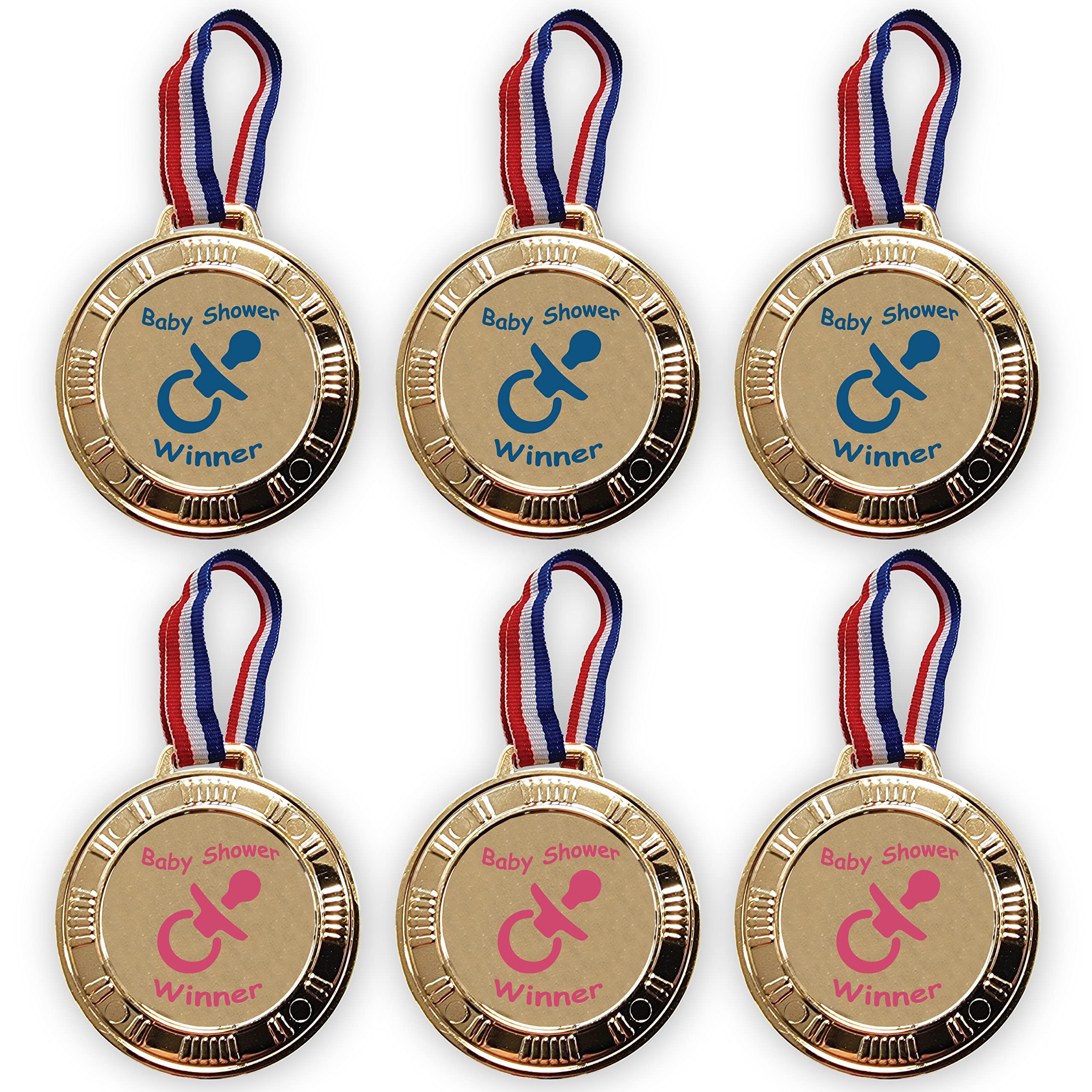 Baby Shower Party Games Winner Medals x 6 - Baby Shower Prize, Baby Shower Favours (Pink/Blu)