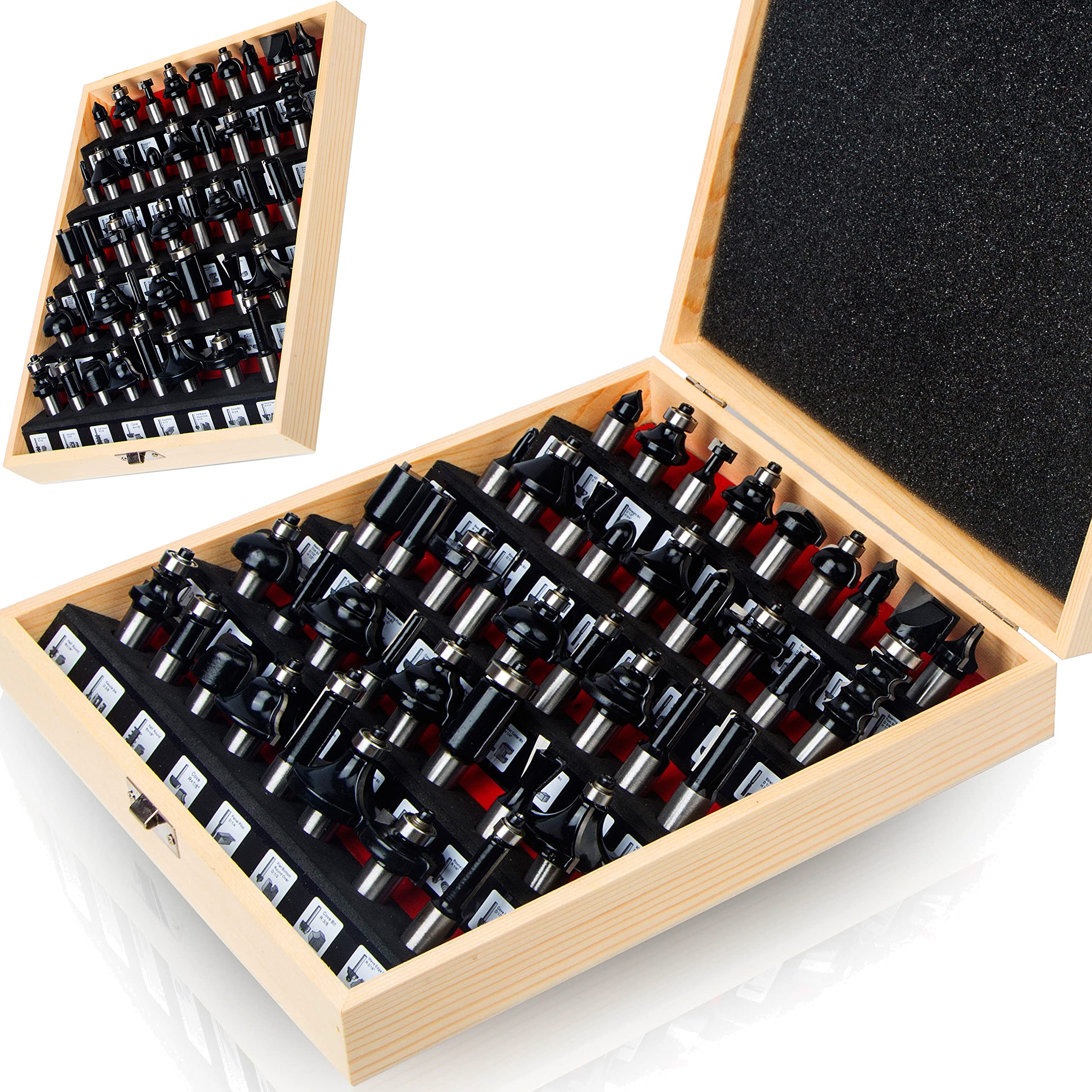 TAIWAIN Router Bit 1/2 Inch Shank Router Bits Tool Set 43 Pack Adjustable Wood Panel Drawer Door Milling Cutter, Miter Bit for Router Table/Base Router(F-45 Degree)