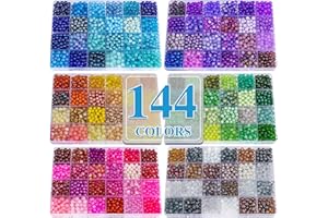 XSEINO About 7200PCS 6mm Glass Beads Bracelet Making Kit,144 Assorted Colors Crystal Glass Beads for Bracelet and Jewelry Making and DIY Crafts,Friendship Gifts,to Give to Friends, Family